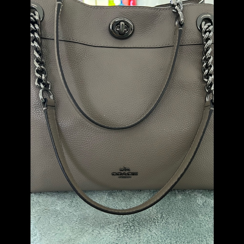 Coach Pebbled Leather Tote in Taupe with Gunmetal Hardware